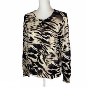 Madison 100% Cashmere Tiger Button Down Cardigan Sweater